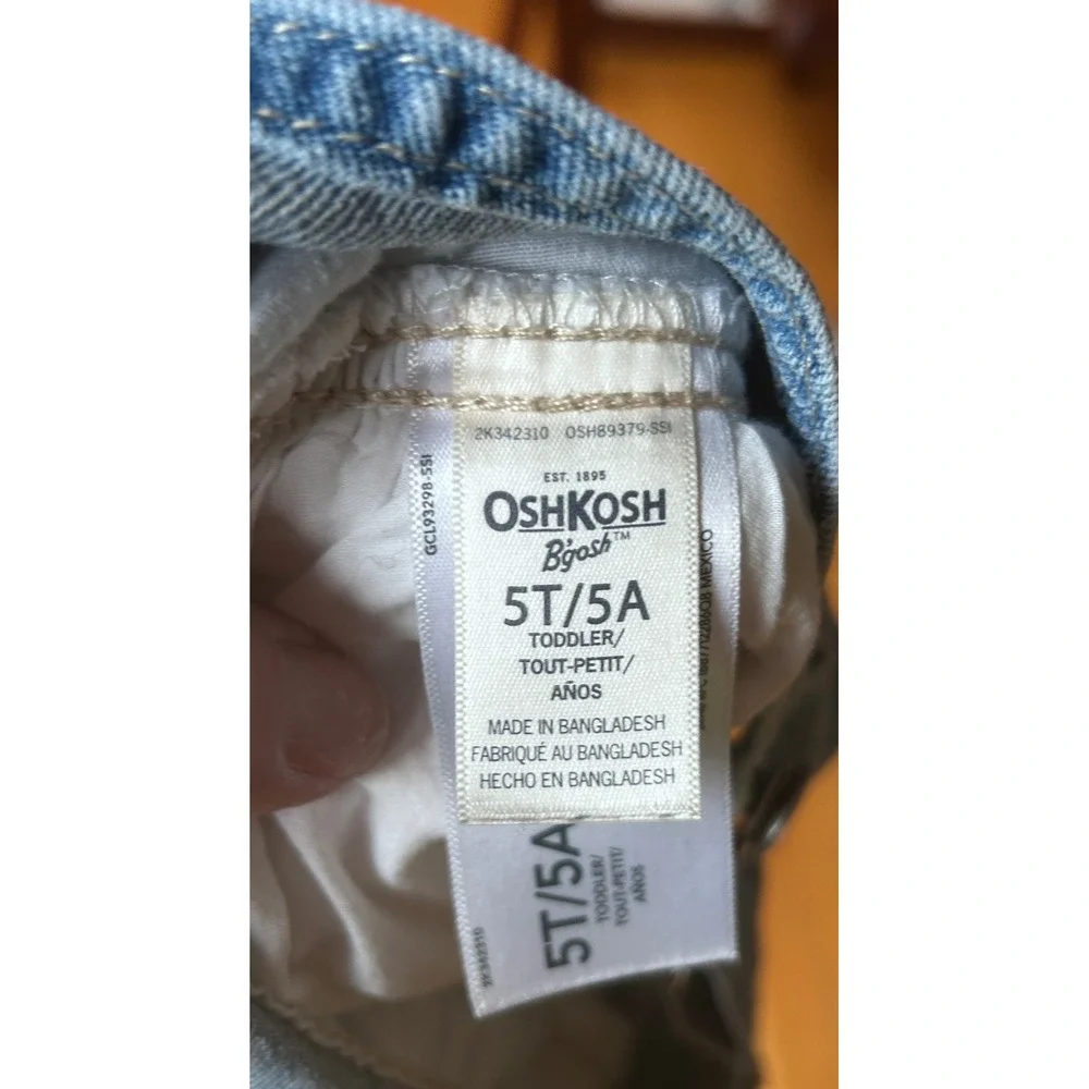 OshKosh B'gosh Overall Dress Denim Eyelet 5T Blue White Cottagecore